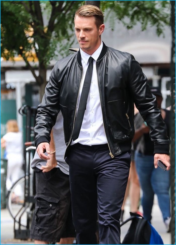 Leather jacket with formal shirt