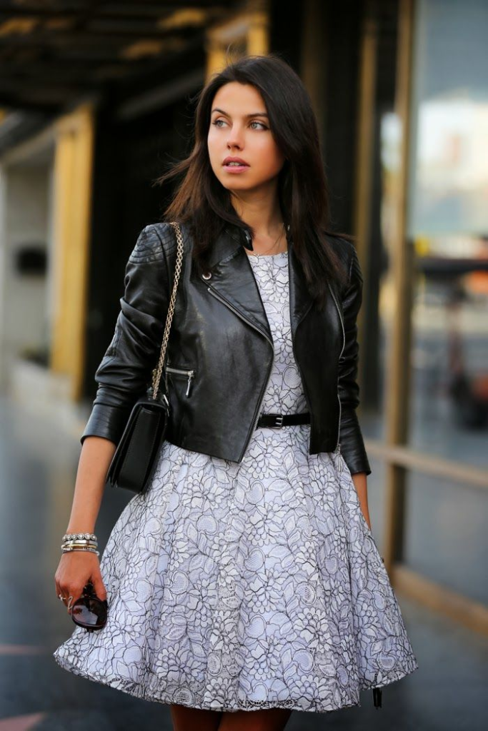 Leather jacket with a dress