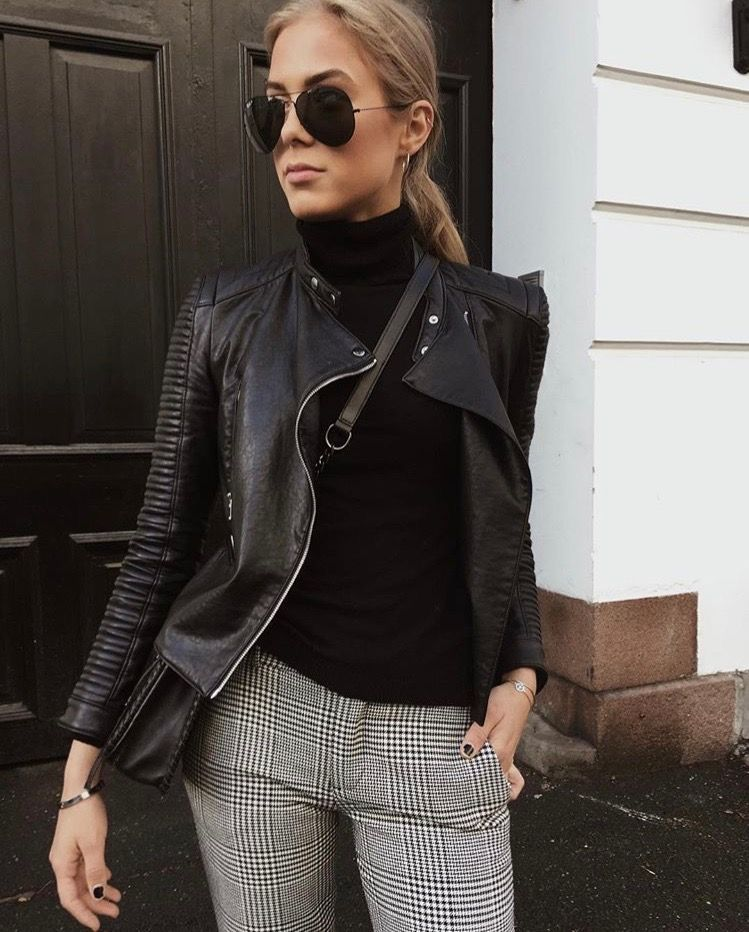 Leather jacket with turtleneck