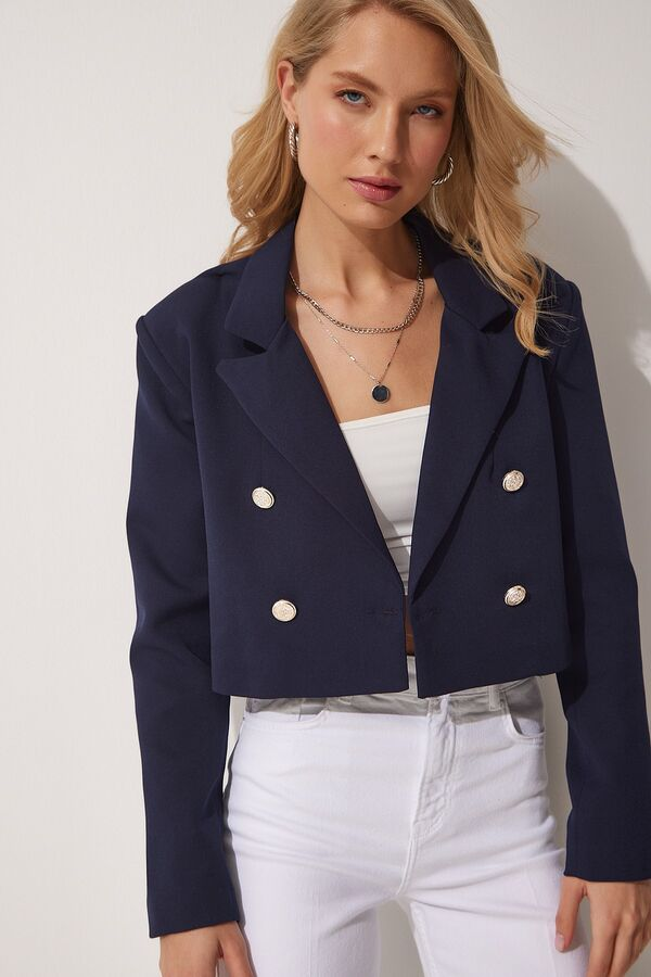 Navy blazer with a cropped top