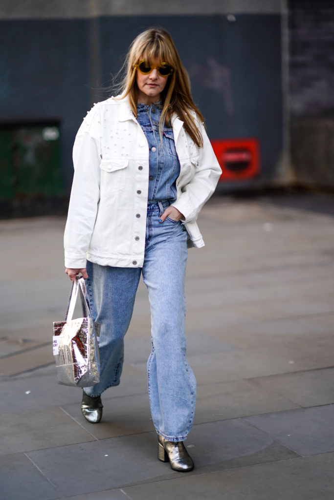 White denim jacket with jeans