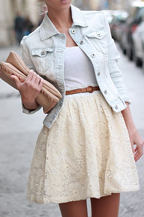 White denim jacket with a skirt